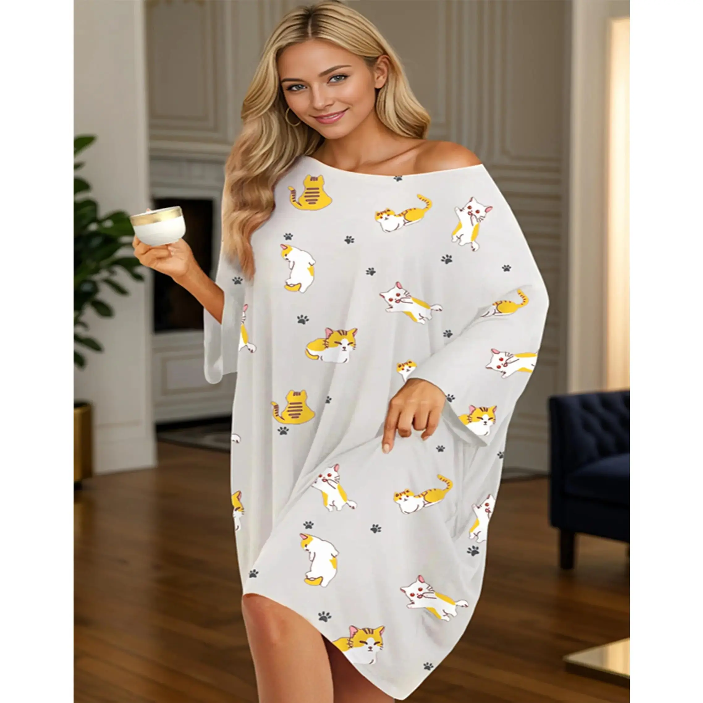 KFUBUO Plus Size Nightgowns for Women Oversized Sleep Shirts Bamboo Viscose Sleep Tee Short Sleeves Print Sleepwear With Pocket  Comfortable Cute Fits S-5XL Pajamas  Loungewear Soft Stretchy