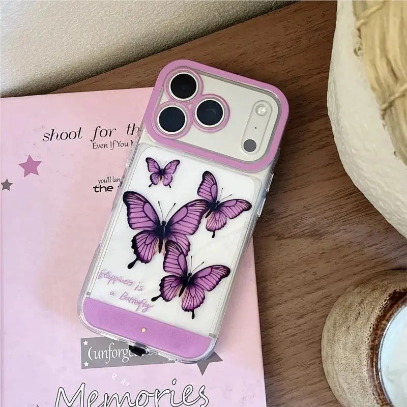 Color-Changing Light-Up Call-Light Smartphone Case with Purple Butterfly Pattern, Handheld iPhone Accessory for iPhone X/XS Max/11/12/13/14/15/16/17 Pro Max Plus Devices, Accessories