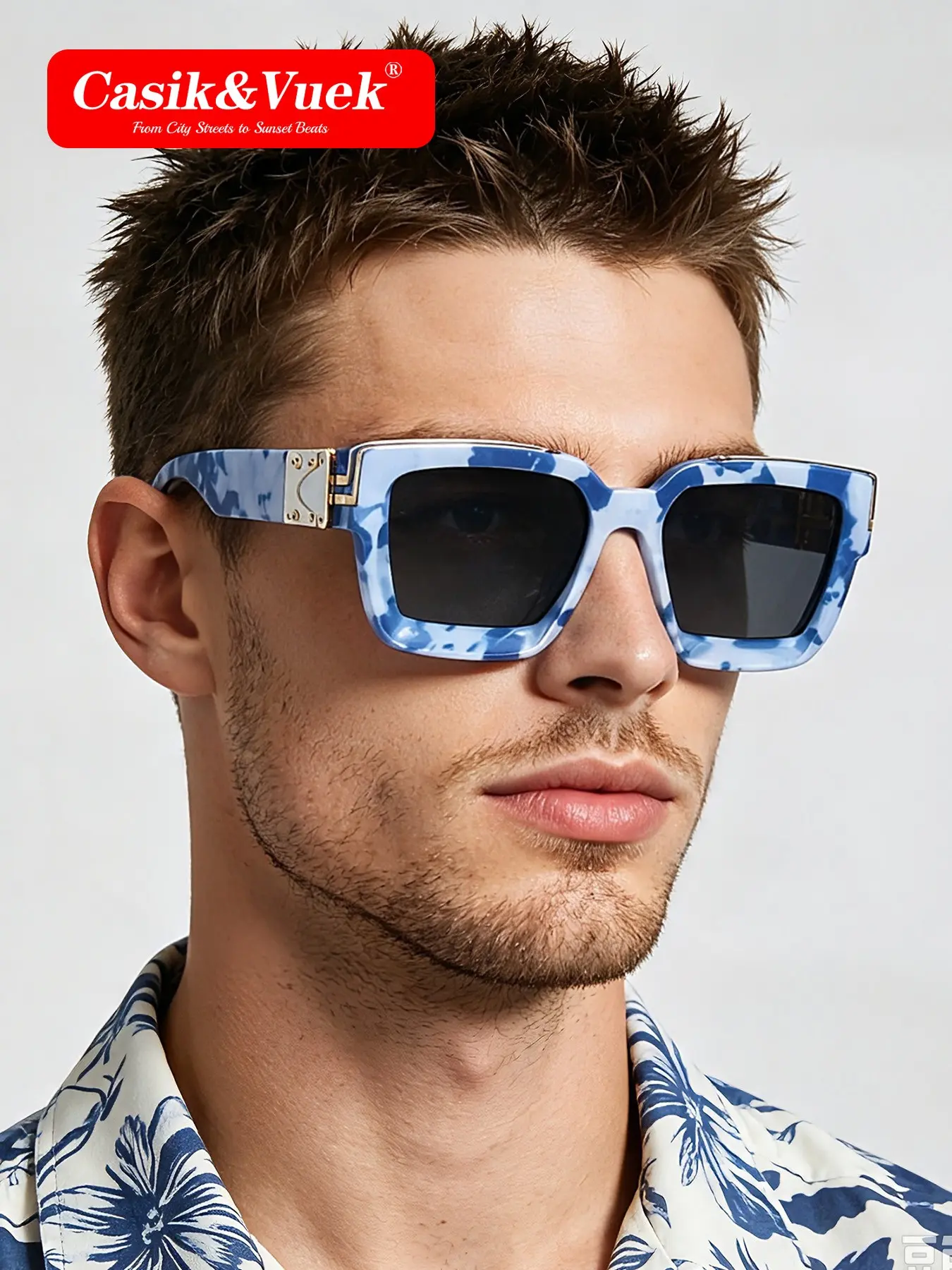 Casik&vuek Sporty Square Frame Polarized Sunglasses Vu400, Unisex Outdoor Driving Fishing Cycling Street Photography, All Seasons