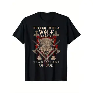Odin's Wolf Better to Be a Wolf of Odin Than a Lamb of God Men's Printed T-Shirt, Black, 100%, Crew Neck, Short Sleeve, Casual Tee for Summer, Daily Wear, Fitness, Outdoor Comfort, Machine Washable,  All-Season Wear, Cas