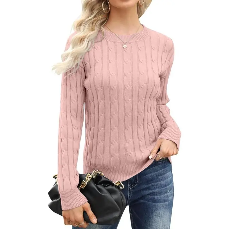 Women's Classic-fit Lightweight Cable Long Sleeve Mockneck Loose Casual Sweater Jumpers