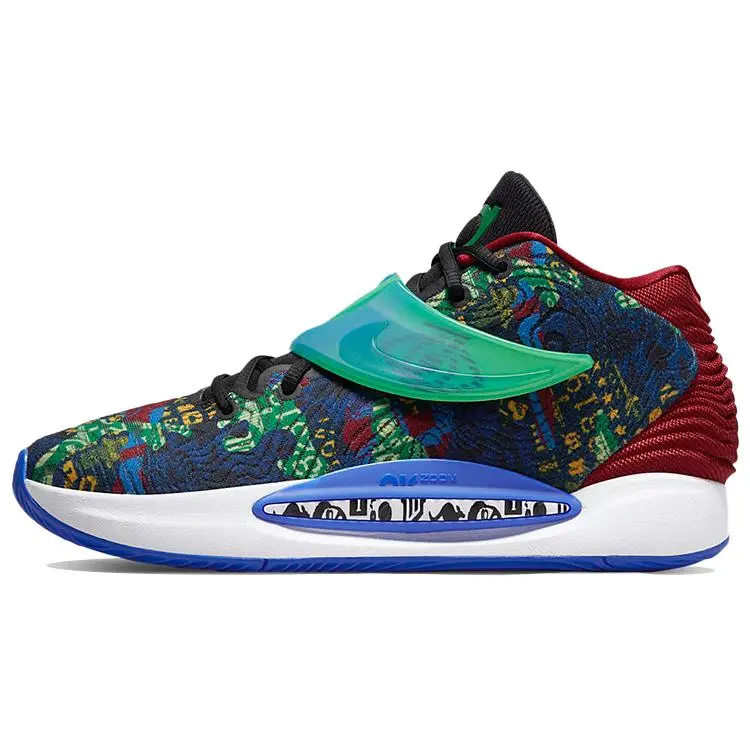 Nike KD 14 NRG EP Basketball Shoes for Men and Women – Round Toe, Lace-Up, Mid-Top, Blue Red Green Colorway Verifiable, with credentials and supporting global authentication