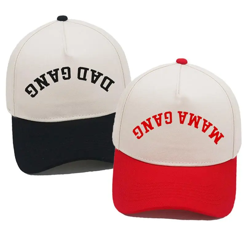 "Dad Gang" & "Mama Gang" Embroidered Baseball Cap - Retro Style Slogan Dad Hat, Trendy Parenting Aesthetic Gift, Casual Unisex Hat, Adjustable Strap, Block Letters, Casual Wear