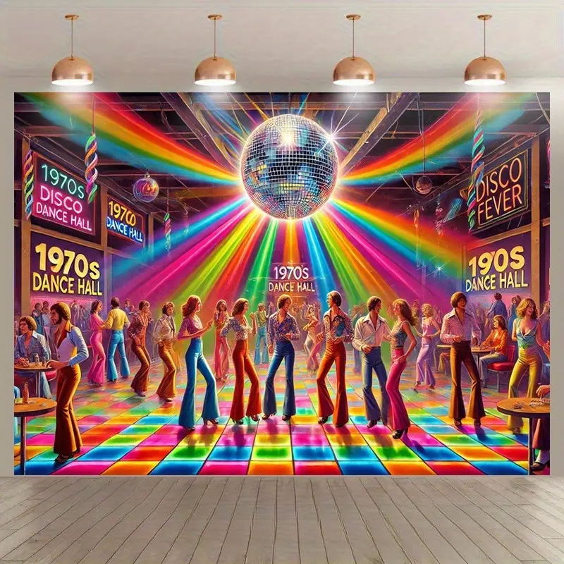 70s Ballroom Backdrop, Retro Party Banner Featuring Vintage Dance Hall Scene And Classic Disco Theme Design, Perfect For Birthday Parties, Holiday Events, Photography Backgrounds, Indoor Outdoor Decorations And Studio Props