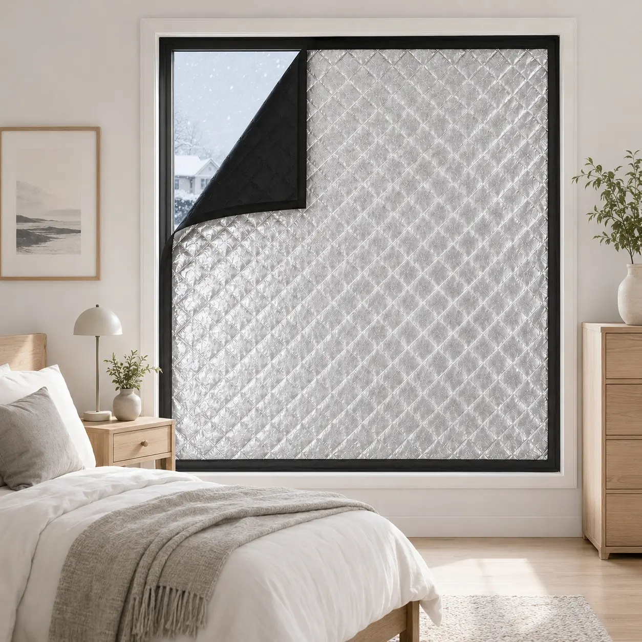 Thickened Winter Thermal Window Curtain, No-Drill Insulated Draft Blocking Cover, Blackout and Noise Reducing Window Shield for Bedroom and Living Room