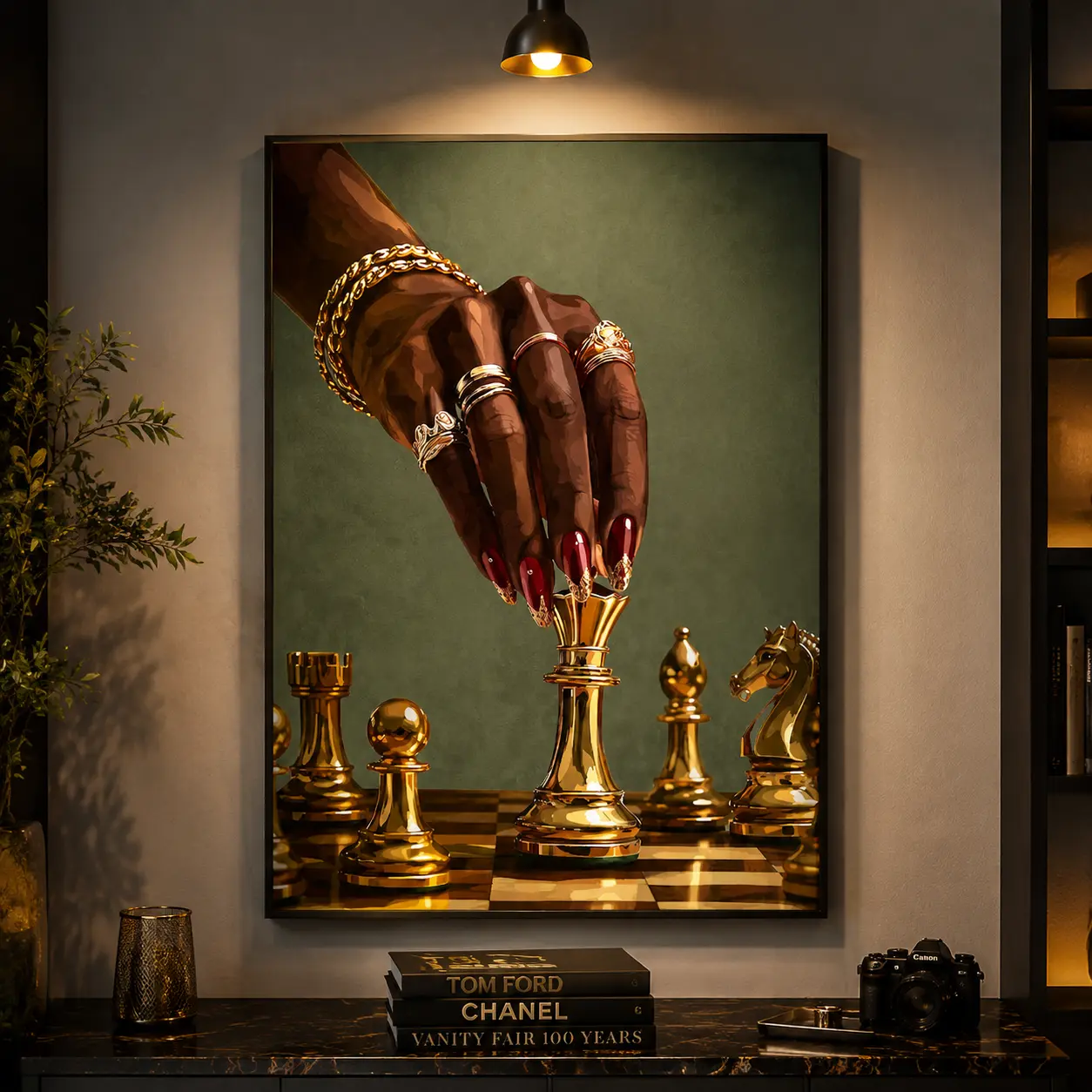 Black Woman Chess Play Wall Art, Chess Game Poster, Girl Power Print, Feminine Bedroom Decor