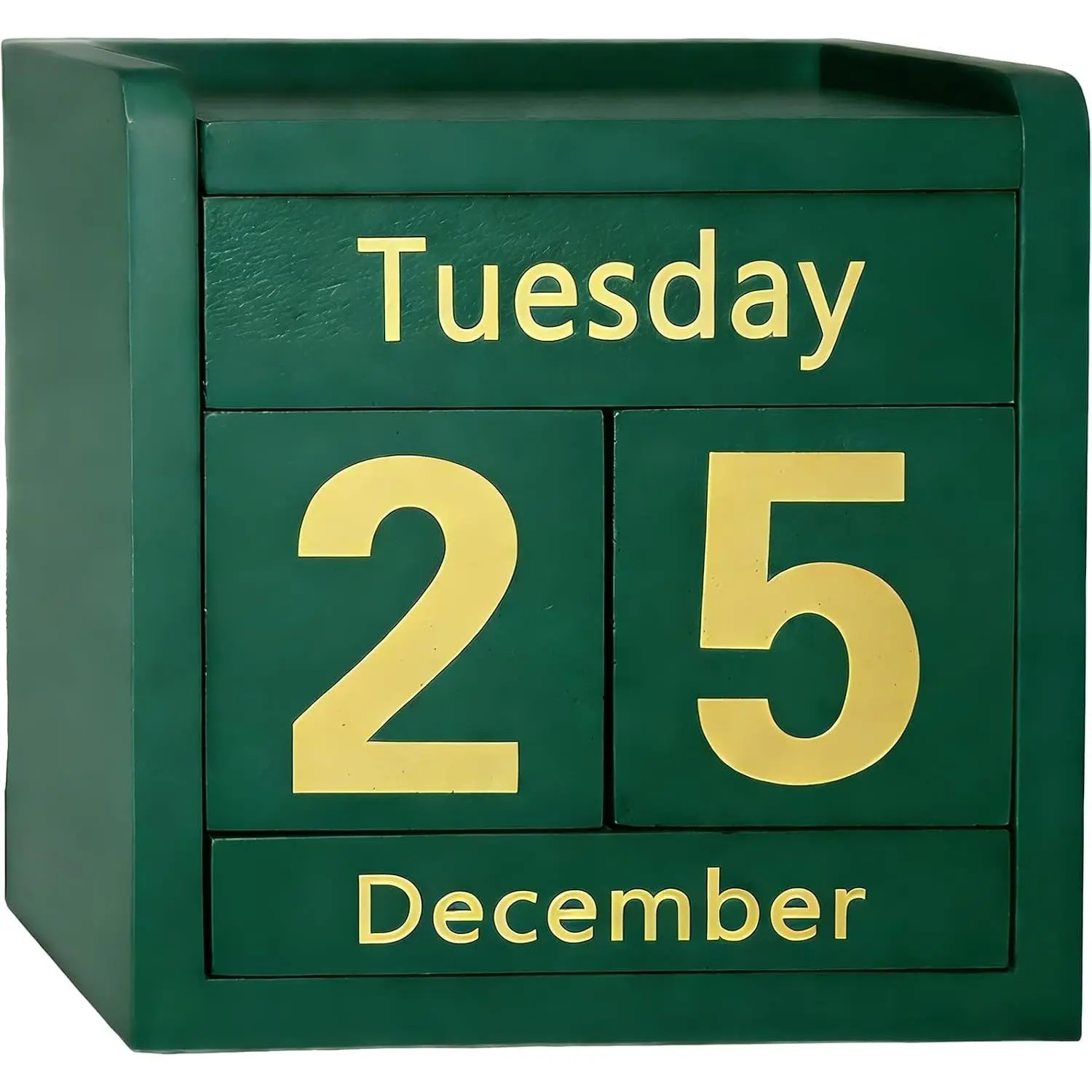 Green Wooden Perpetual Block Calendar - Daily Desk Calendar for Coffee Table, Classroom, Office, Farmhouse Entryway & Bookshelf Decor