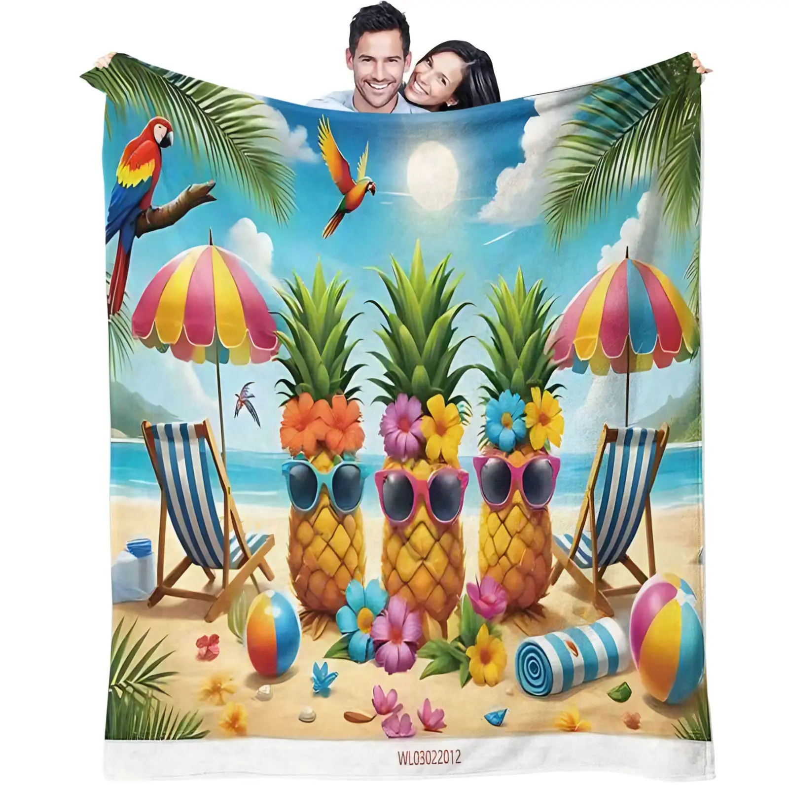 Summer Tropical Beach Pineapple Sunglasses Flannel Throw Blanket, Soft Lightweight Sofa Bed Blanket, Vacation Lover Gift, Happy Blanket Gifts