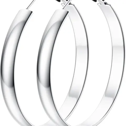 Hoop Earrings for Women Girls, 14k, Hypoallergenic, Lightweight, Thin Large Hoops, 5mm Wide, 30/40/50/60mm, Casual Daily Wear, Minimalist Aesthetic Jewelry