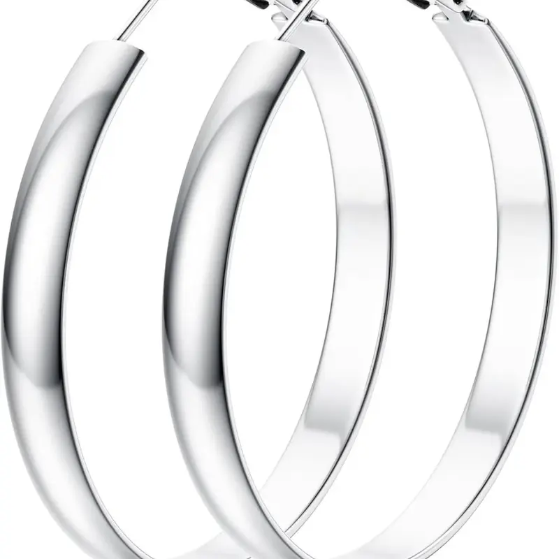 Hoop Earrings for Women Girls, 14k, Hypoallergenic, Lightweight, Thin Large Hoops, 5mm Wide, 30/40/50/60mm, Casual Daily Wear, Minimalist Aesthetic Jewelry