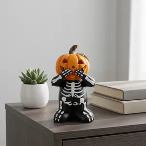 Halloween Skull Pumpkin Head Ornament, Resin Craft, Home Decor, Halloween Decoration, Desktop Mini Sculpture, 1pc