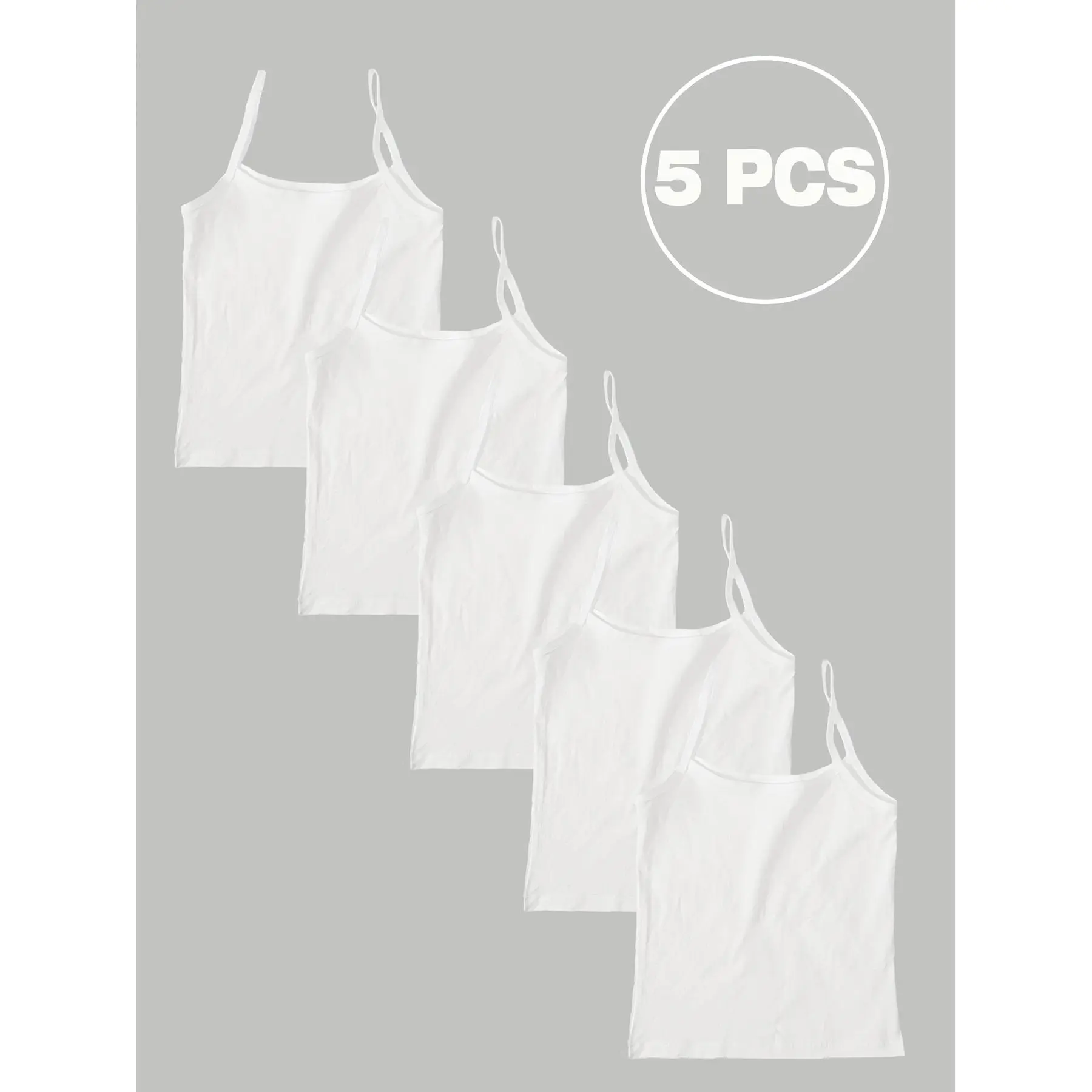 5pcs ' Breathable Solid-Colored Camisole Tank Tops Casual Athletic Underwear Ages 5-16, Teenager, Teenager