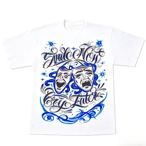Men's Short-Sleeve Sport T-Shirt - Smile Now Cry Later Graphic, Chicano Cholo Lowrider Streetwear, Gangster Style Clothing, Men's Gift/Gift/Sizes up to 5XL/Customizable/Trendy/Available in various colors