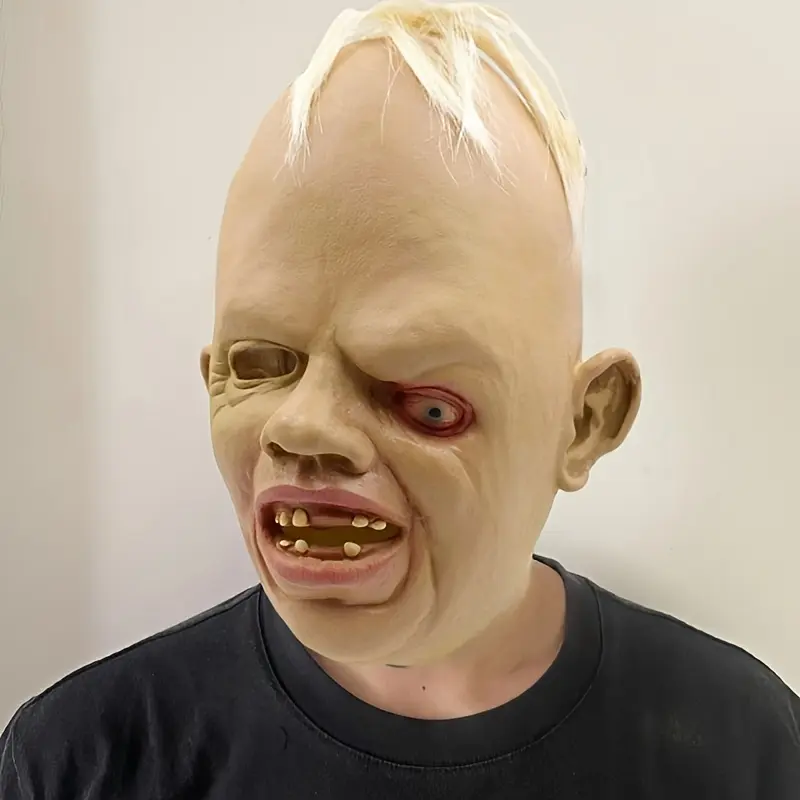 Scary Cross-Eyed Ghost Hyper Realistic Mask, Latex One-Eye Full Head Hood, Ideal for Halloween Costumes, Role-Playing Parties and Haunted House Props