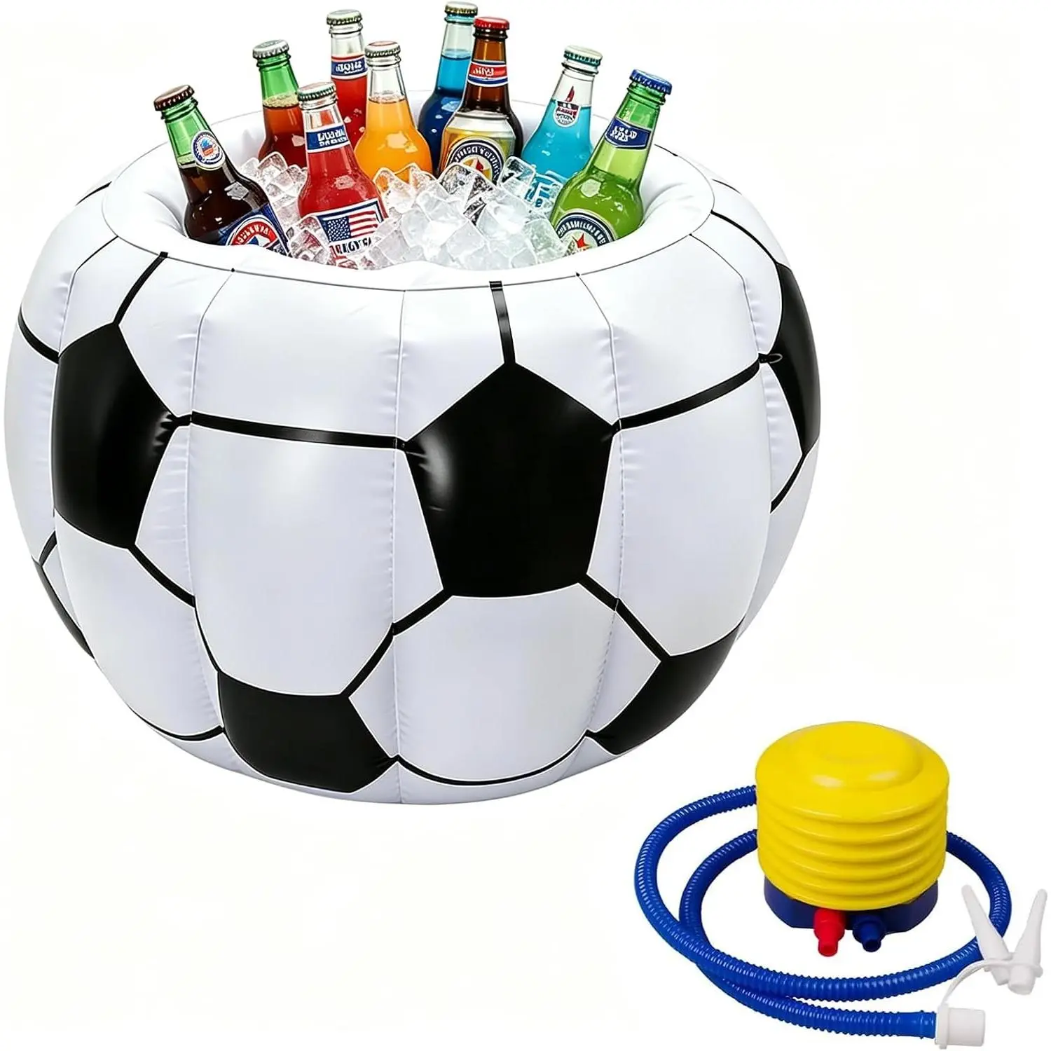 Soccer Football Party Inflatable Cooler, Reusable Blow Up Beverage Holder for Beach, Birthday, Garden, Lawn