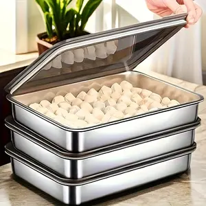 3 large stainless steel baking trays with lids - rectangular shape, easy to clean, non-stick, perfect for baking vegetables, meats, etc. - suitable for both home and restaurant kitchen use, the trays