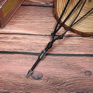 FASACCO 8pcs Feather Necklace for Men Women Brown Black Cord Necklace Tribal Arrow Wolf Tooth Feather Pendant Statement Necklace for Men Women