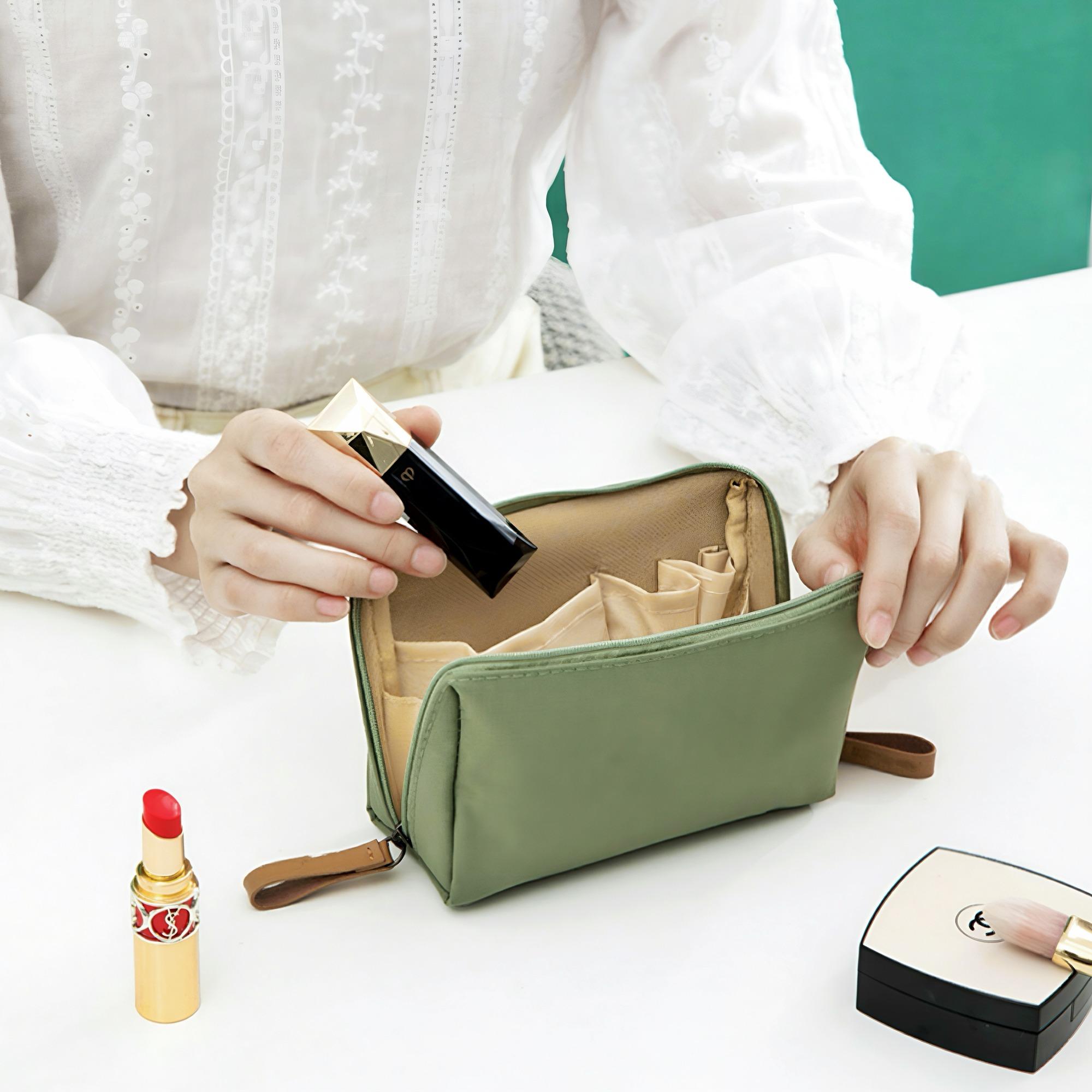 Portable Multi-functional Makeup Bag, 1 Count Casual Plain Makeup Storage Bag, Simple Design Travel Handbag with Wristlet for Women & Men, Cosmetic Pouch