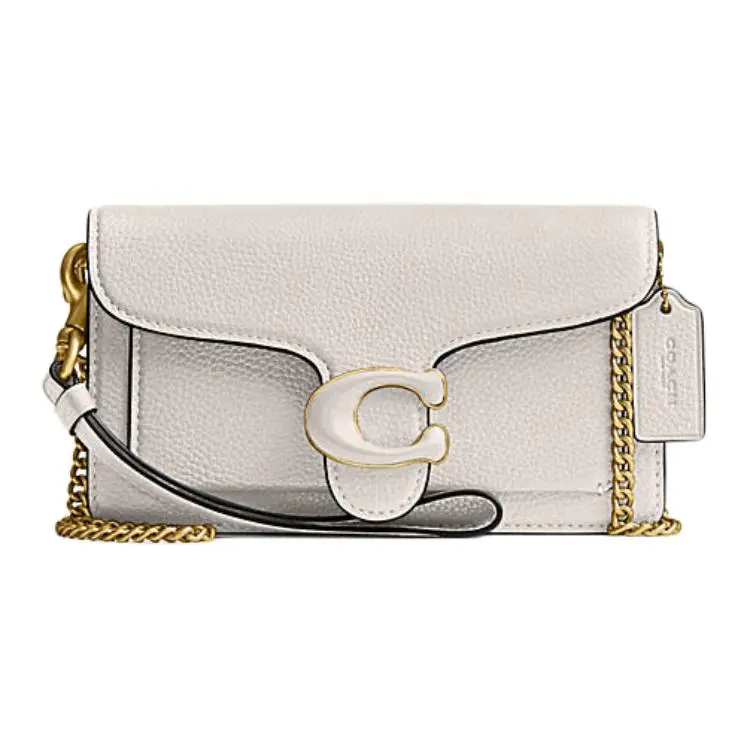 COACH Tabby 18 Crossbody Bag for Women with Snap Closure and Detachable Wrist Strap, White Leather