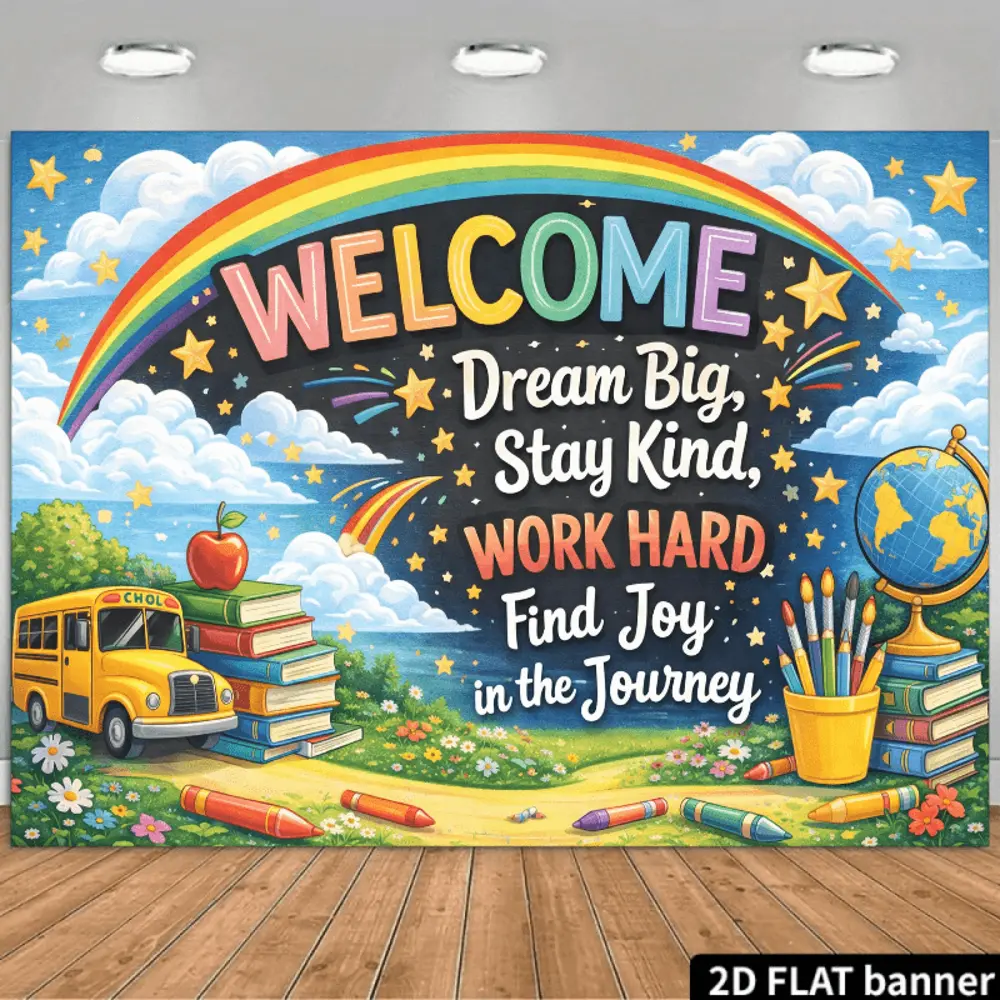 2D Flat Banner HD printed polyester photography backdrop, back to school themed background cloth, soft lightweight foldable, for classroom decor, school event photos, portrait shooting, video content creation, product photography,