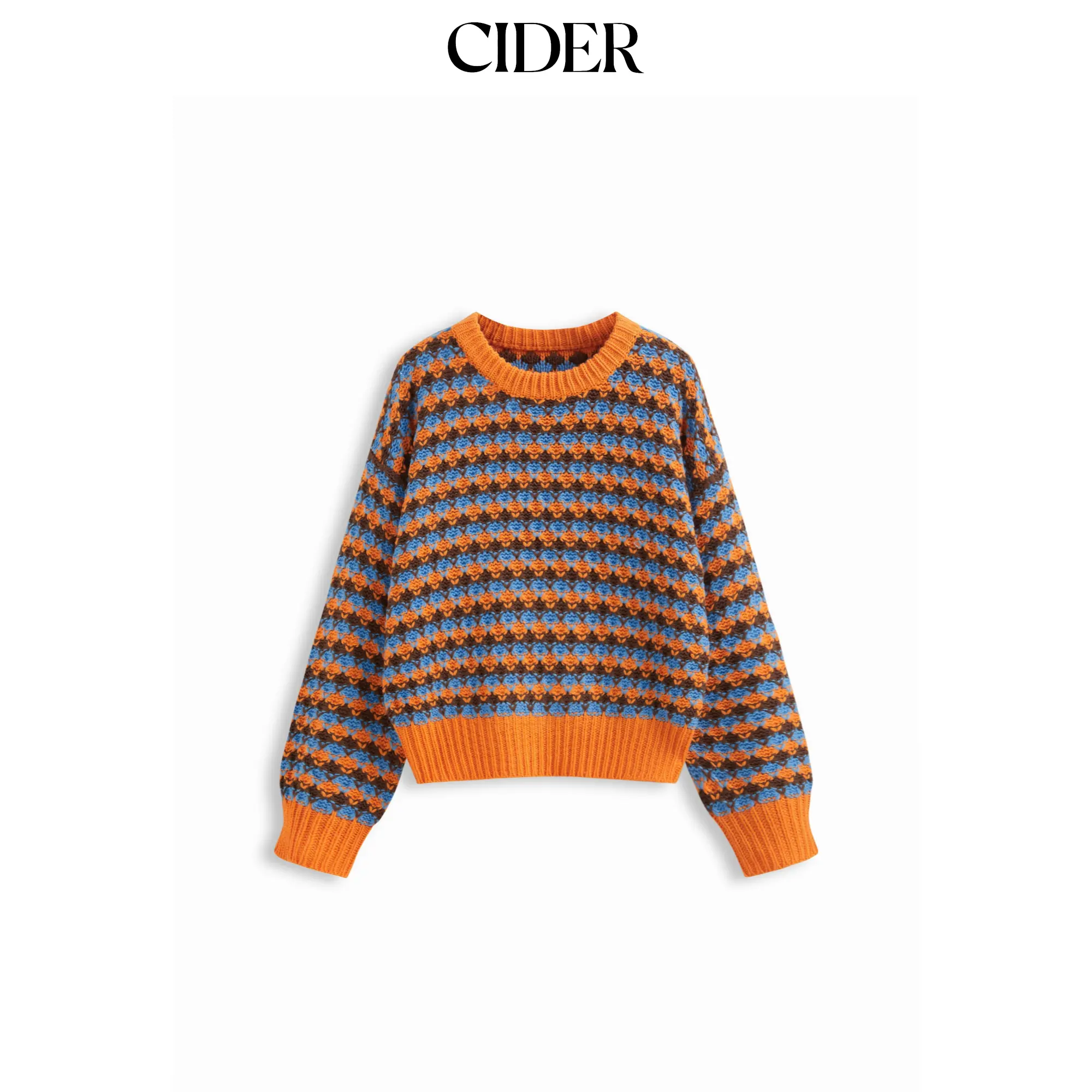Cider Knit Geometric Contrasting Binding Oversized Top SohoChic