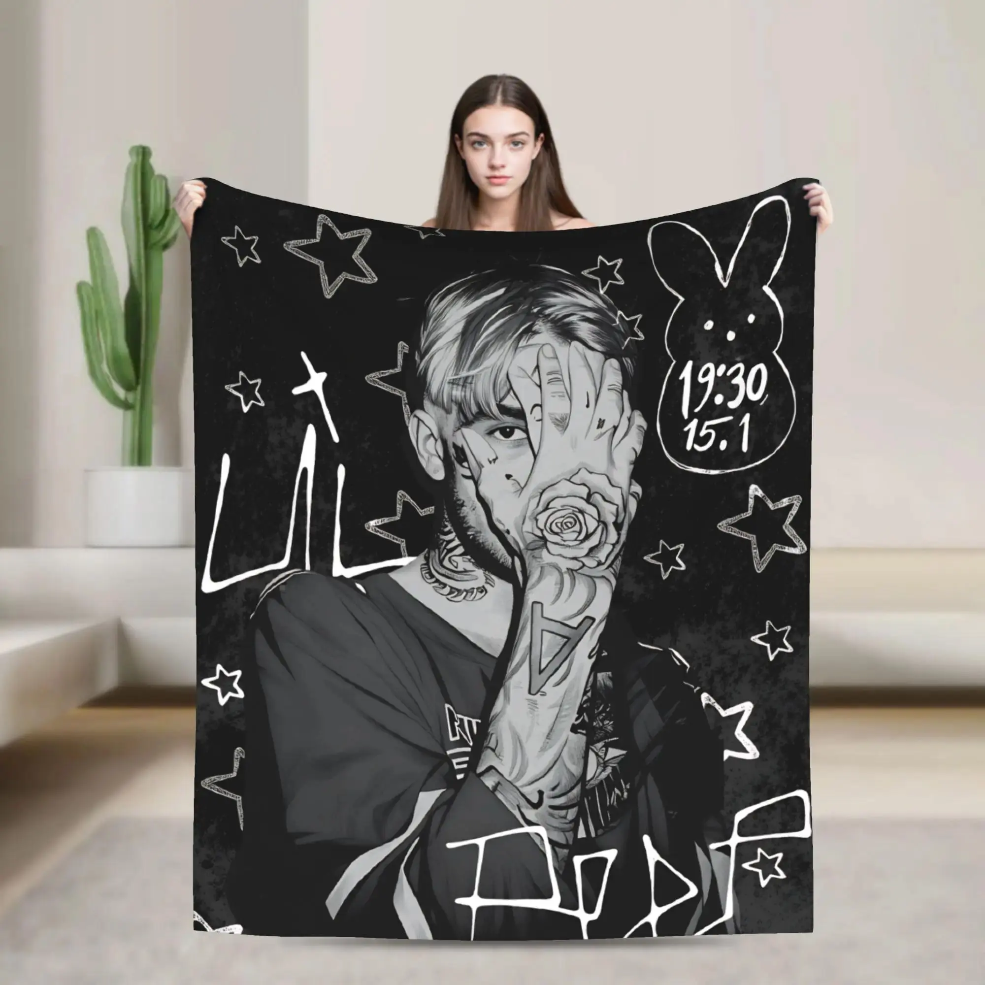 Lil Peep Rapper Flannel Blanket, Music Inspired Soft Warm Throw Blanket for Bedroom Sofa Bed Decor