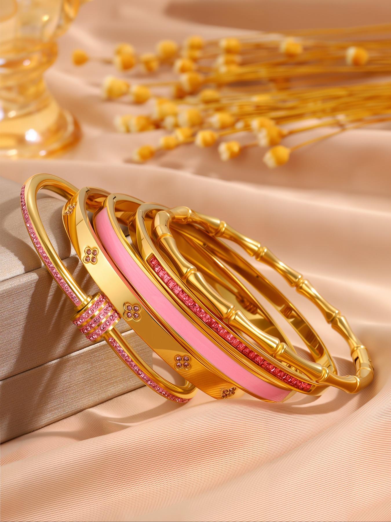 Elegant Fashion Bangle Bracelet Set, Stainless Steel Jewelry for Party, Daily Clothing Decor, Trendy All-match & Exquisite Jewelry for Birthday Gift, Bangles Bracelets Set