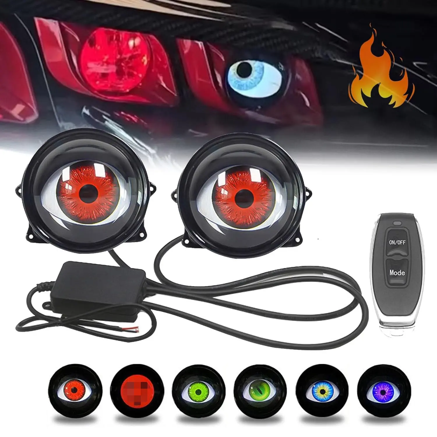 Devil Eye Pattern Automotive Headlight, LED Dynamic Devil Eye Auto Headlight featuring Customizable Eye Graphic, 6-module Configuration with Qualcomm Lens, High-brightness Oversized Devil Eye Car Lamp