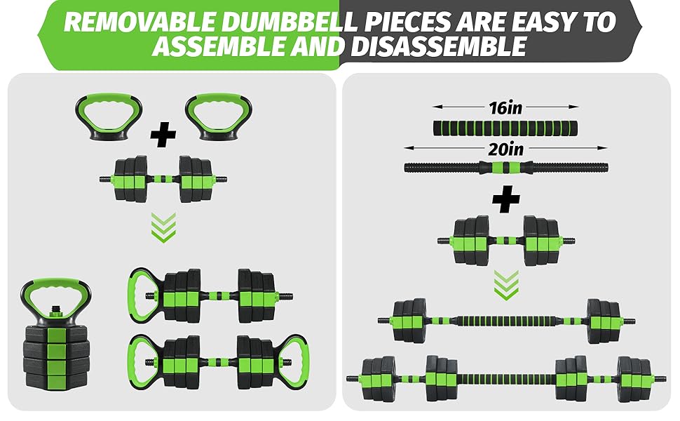 66lbs Adjustable Dumbbells Set, 4 in1 Free Weight Dumbbell Set of 2 Used as Barbell,Kettlebells,Fitness Exercises for Home Gym Suitable Men/Women