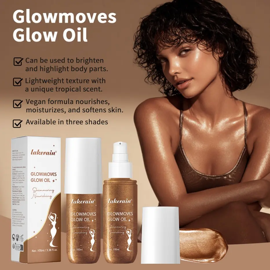 100ML Liquid Highlighter Body Brightening Oil, Glowmoves Glow Oil, Wedding Vacation Atmosphere, Fine Shimmer, Shimmering Body Makeup, Soft Skin Body Oil