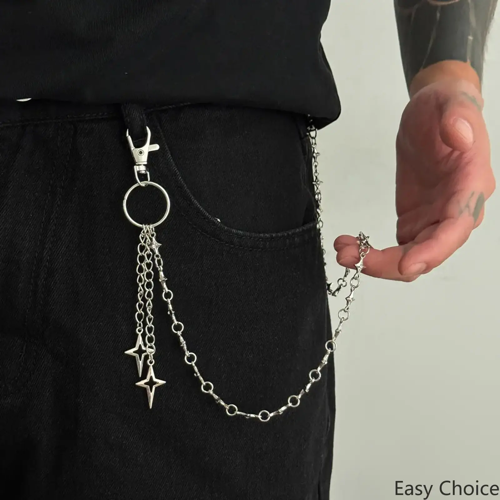 Men Punk Four-Pointed Star Chain Pants Chain, Hip Hop Metal Waist Chain, Unique Jean Hanging Chain Accessory