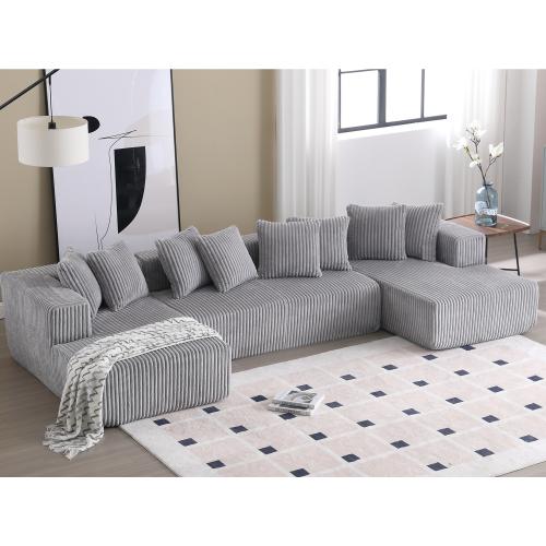 No Assembly Modular Sectional Sofa, Boneless Couch for Living Rooms,  131" U-Shaped Sectional with Chaise Lounge & Deep Seating, Cloud-Like Luxe Corduroy Sectional, Spacious Seating, Double Chaise Lounge Sofa, Designed for Ultimate Comfort