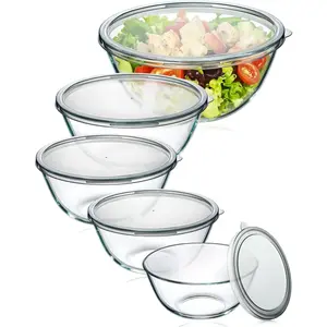 Glass Mixing Bowls with Lids Set of 5, Thick Glass Nesting Bowls for Kitchen Baking Cooking Prep Storage Serving Large Salad Bowls, Dishwasher Microwave Freezer Safe