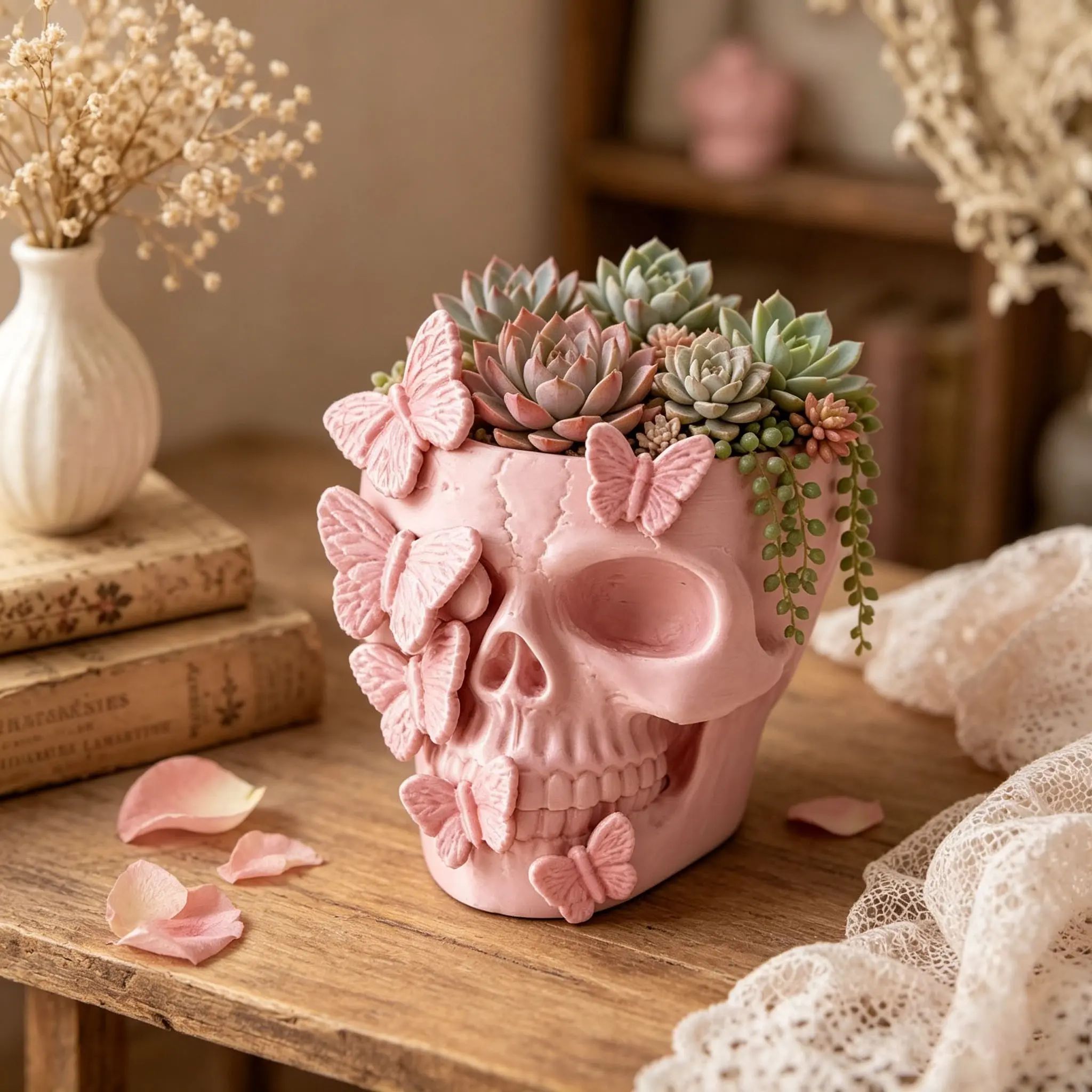 Soft Gothic Butterfly Skull Succulent Planter, Plastic Sculpture Vase, Atmospheric Home Desk Decor, Perfect Gift for Plant Lovers, Unique Pots, Plastic Planters