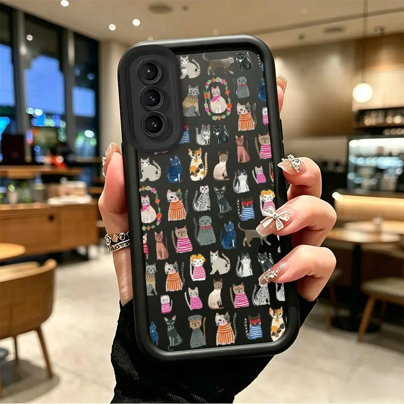 Samsung GALAXY S21/S21 PLUS Silicone Phone Case, Durable Shockproof Drop-Resistant Resistance Accessory, Cute Cats in Colorful Outfits with Celestial Eye Layered Design, BOJTNDH0 Gift Option