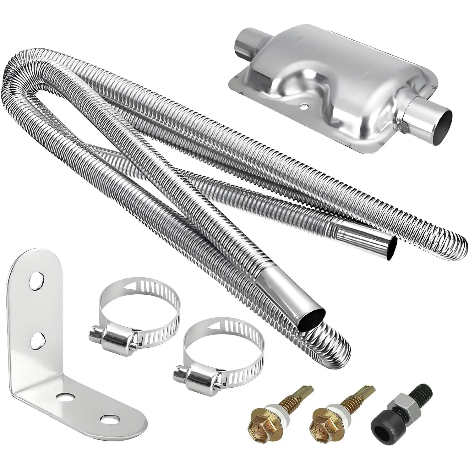 1" x 78.7" - 25mm x 200cm Diesel Heater Exhaust Pipe with Silencer Muffler & Clamps, Stainless Steel Parking Air Heater Exhaust Pipe Fuel Tank Diesel Gas Vent Hose, Car Accessories