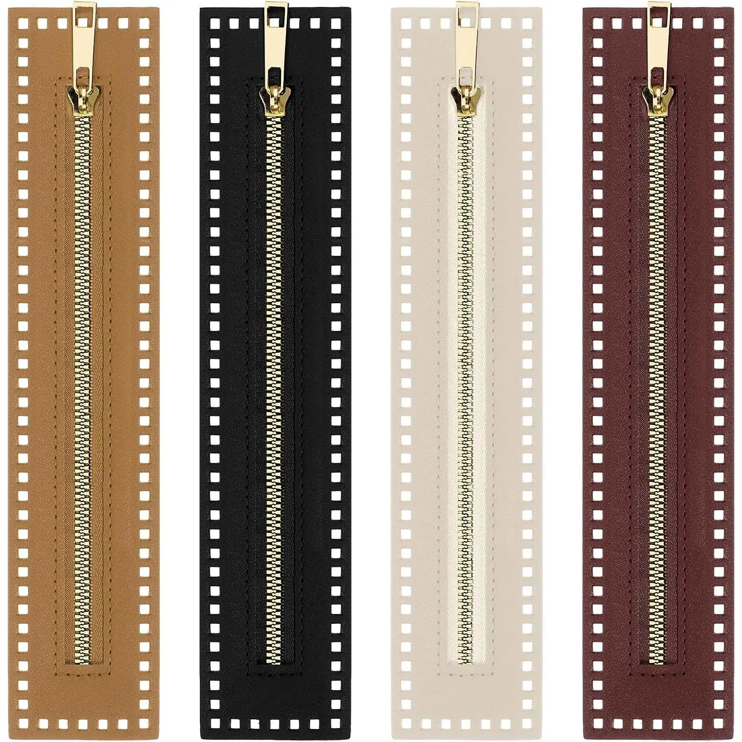 4 count Crochet Zipper with Holes 10.63 Inch PU Leather Zippers for Crochet Bags Sewing Crochets Zipper Frame for DIY Purse Handbag Sewing Handicraft Accessories