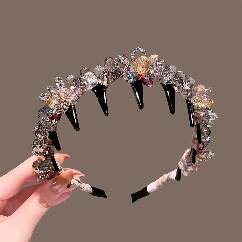 Women's Colorful Crystal Flower Headband - Luxury Sparkling Rhinestone Hair Hoop with Non-Slip Teeth, Rich Crown High-Volume Design, Princess Floral Headpiece, Chic Feminine Jewelry for Wedding Prom Gift, Flowers