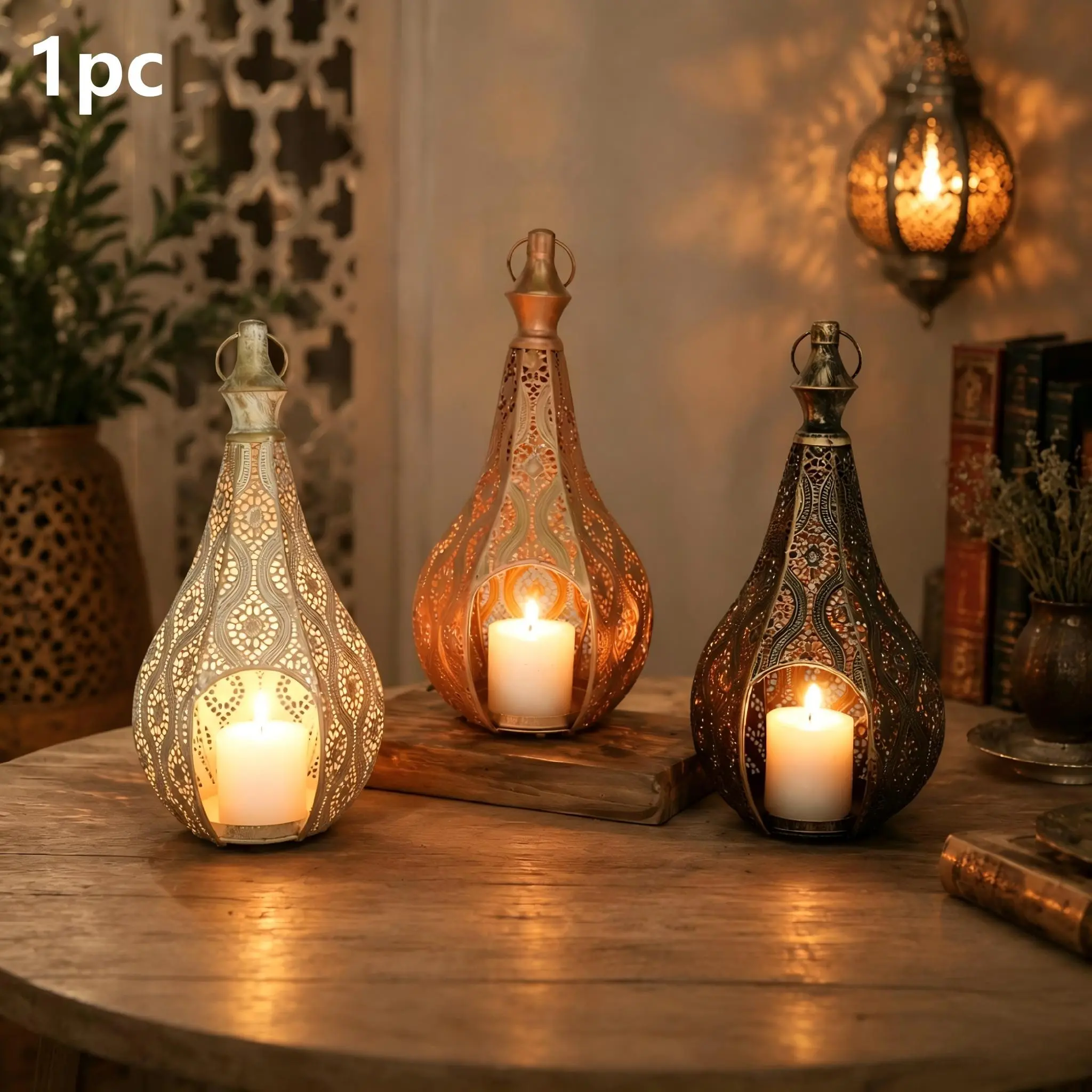 Hollow Metal Candle Holder, Moroccan Style Lantern, Wedding Festival Decor, Diwali Living Room Decoration, No Wax Included