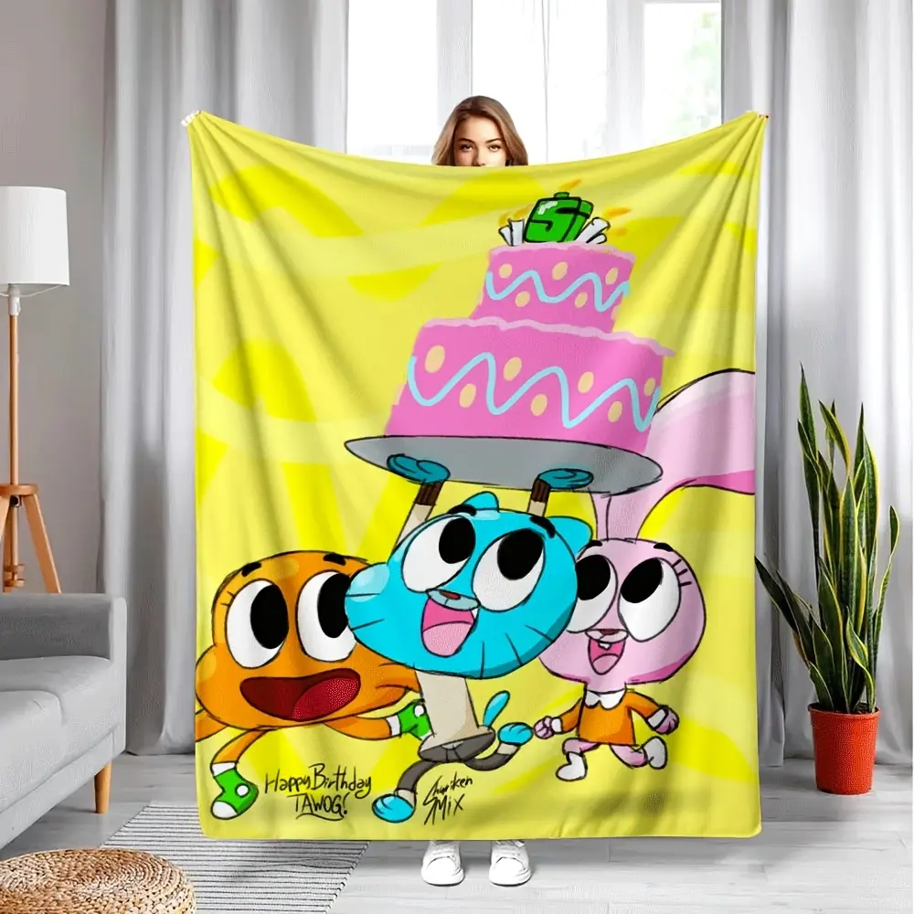 The Amazing World of Gumball Birthday Cake Flannel Throw Blanket Gumball Darwin Anais Cartoon Warm Blanket Gift TAWOG Fans All Ages
