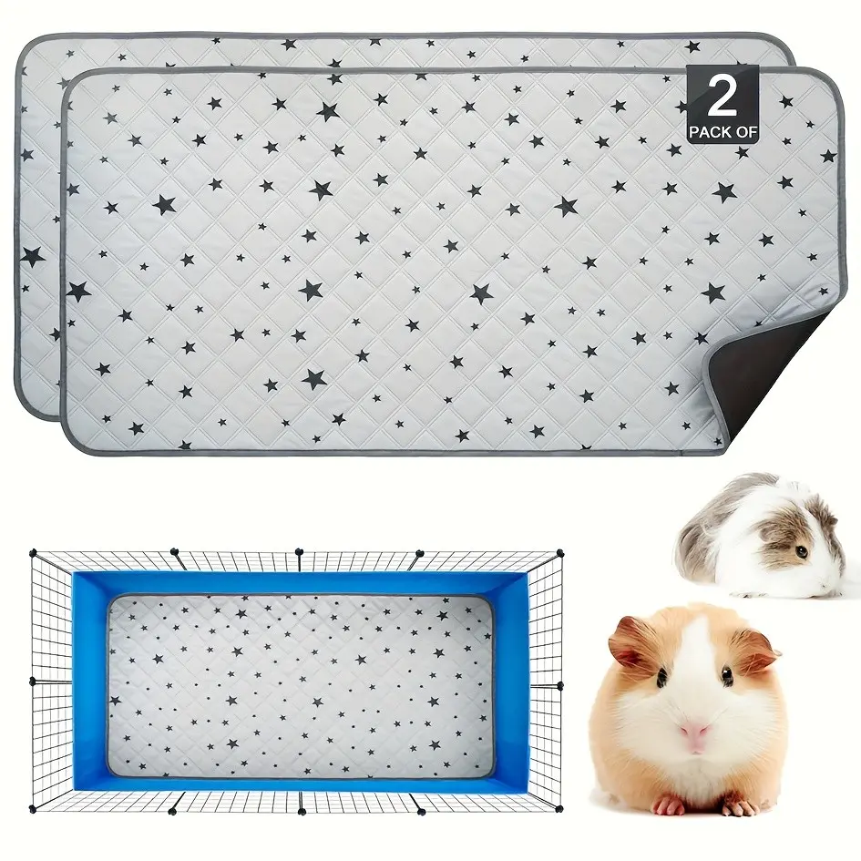2-Pcs Small Pet Mats, Star Pattern Guinea Pig Cage Liner, Washable Reusable Pet Pad, Non-Slip Hamster Bed, All-Season Hamster Pad, Bunny Supplies