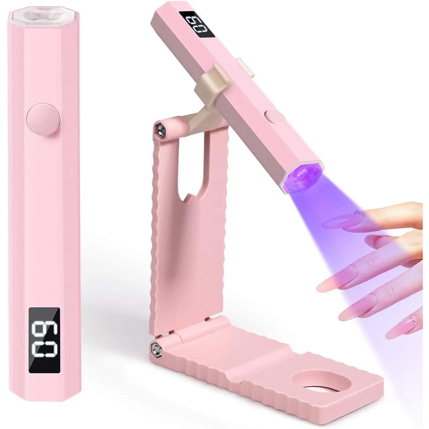 Mini Cordless UV Nail Light with Stand & Phone Holder - Portable Dual LED Flash Curing Lamp with 2 Timers & USB-C for DIY Gel Nails
