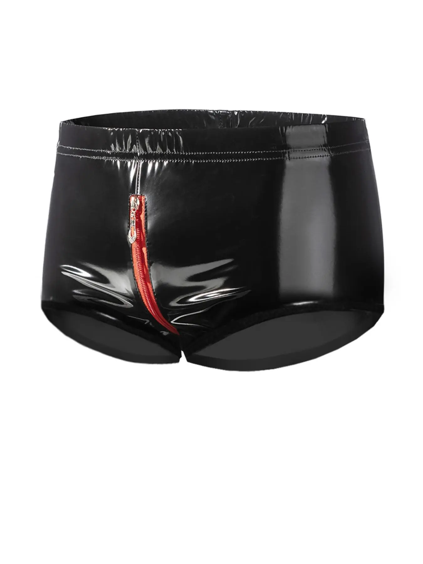 Men's Solid Zipper Open Crotch Shiny PU Leather Boxer Brief, All Season Briefs, Sexy Comfy Breathable Elastic Waist Short-leg Underwear for Daily Wear, Fashion Men's Underwear for All Seasons