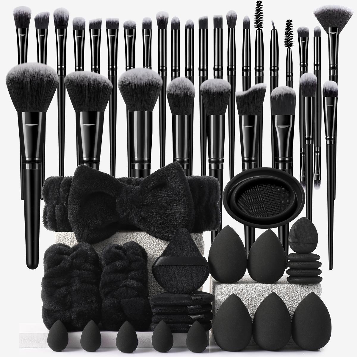 Professional Makeup Tool Set, 54pcs/set Cosmetic Brush & Sponge & Puff & Headband & Brush Cleaning Bowl Set, Multi-use Facial Makeup & Cleaning Accessories for Daily Use, Makeup Brush Kit, Face Brush Set