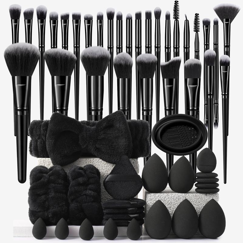 Professional Makeup Tool Set, 54pcs/set Cosmetic Brush & Sponge & Puff & Headband & Brush Cleaning Bowl Set, Multi-use Facial Makeup & Cleaning Accessories for Daily Use, Makeup Brush Kit, Face Brush Set
