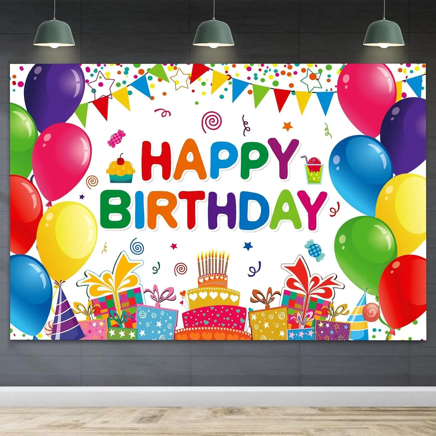 Happy Birthday Backdrop Banner Colorful Birthday Decorations Large Yard Sign for Women Men Girls Boys Indoor Outdoor Supplies 6x3.6ft
