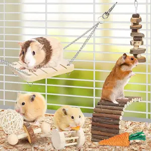 Hamster toy bell swing hammock wooden pet parrot platform suspended wooden suspension bridge, small pet supplies