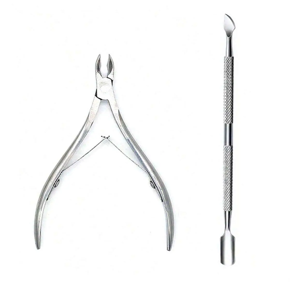 2/6 Piece Stainless Steel Professional Nail Manicure Tool Set, Cuticle Care Kit, Dual Spring Cuticle Nipper, Non-Slip Texture Pusher, Home & Salon Use