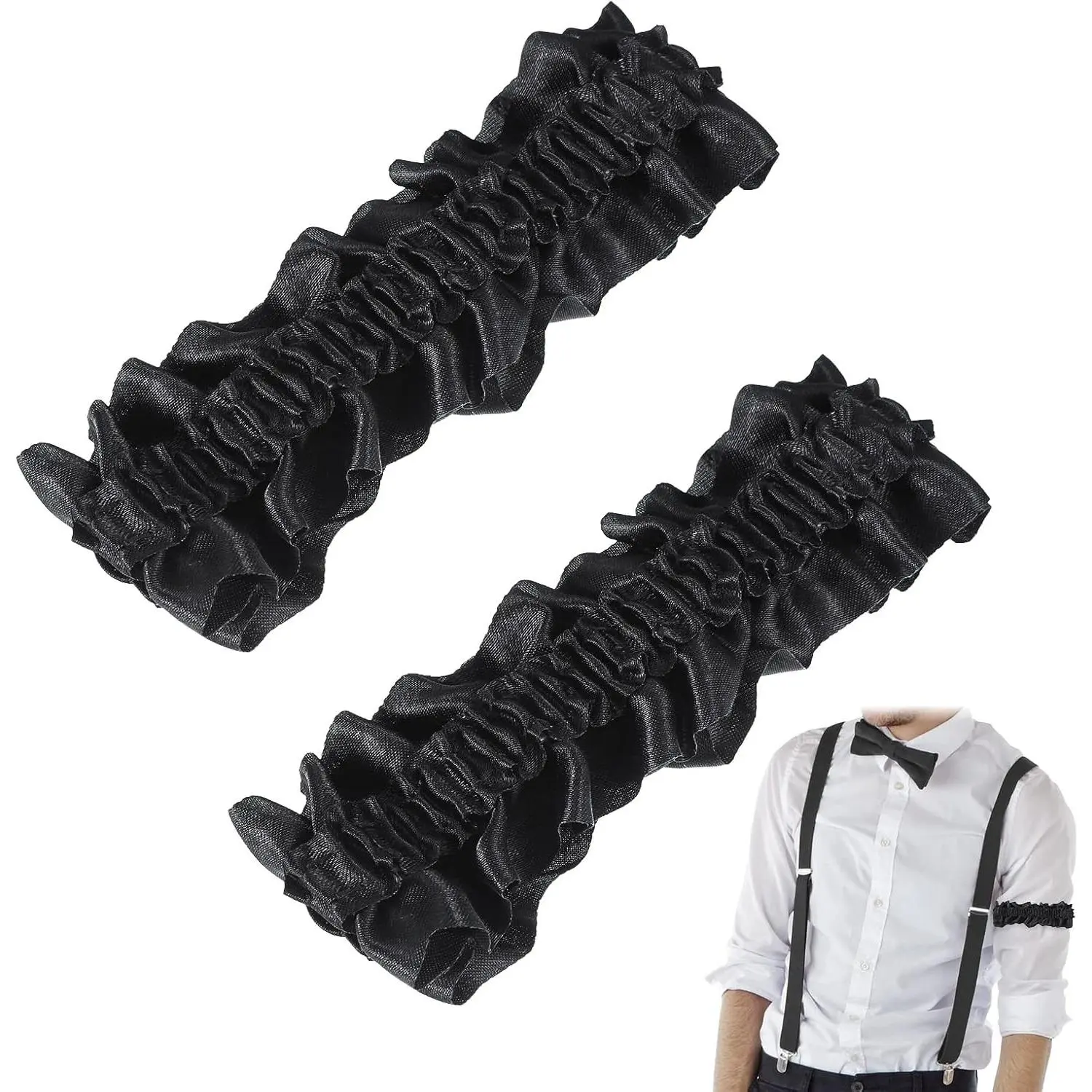 2 Pcs Sleeve Garters for Men - 1920s Arm Garters, Anti-Slip Elastic Armband for Men's Dress Shirts, Adjustable Vintage Costume Accessory for Roaring 20s Themed Events(Gift)