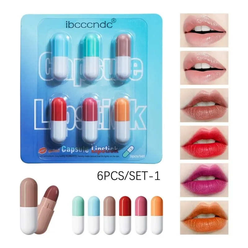 ibcccndc  6PCS Capsule Lipstick Set | Fishnet-Proof 24H Waterproof, Velvet Matte Never Drying